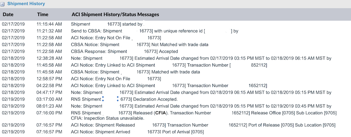 ACI Shipment EDI Sample